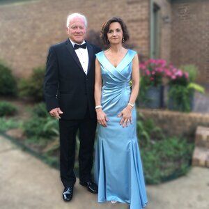 Tahari light blue satin gown, size 4